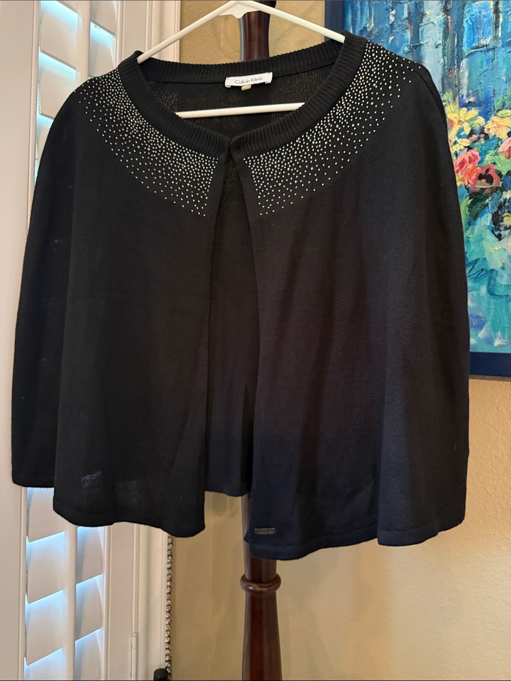 Calvin Klein Black Rhinestone-Trim Open Cape
